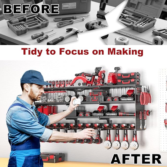 52" W Large Power Tool Organizer Wall Mount -4 Layer Heavy Duty Power Tool Rack - Image 5