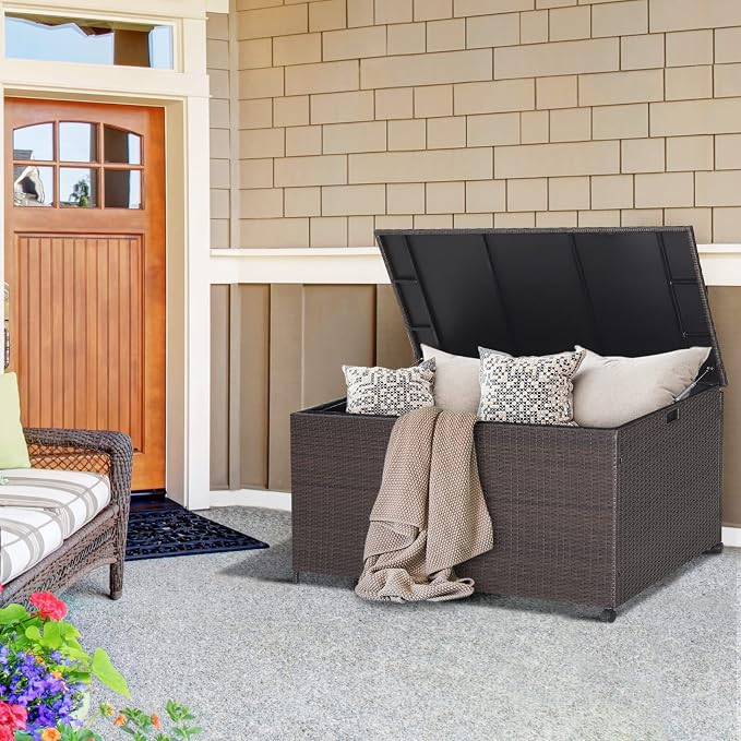 Tangkula 133 Gallon Deck Storage Box, Patio Rattan Storage Container - Image 6
