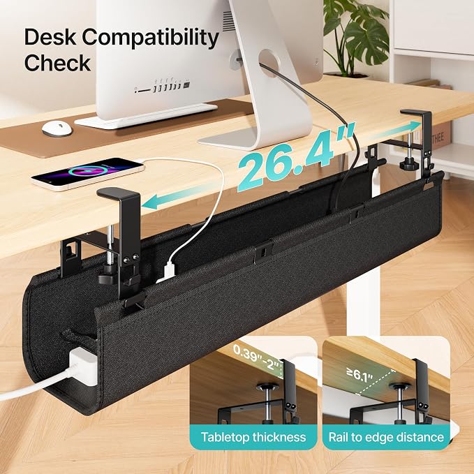 PEGZONE No Drill Under Desk Cable Management Tray, 31.5" Cord Management Under - Image 3