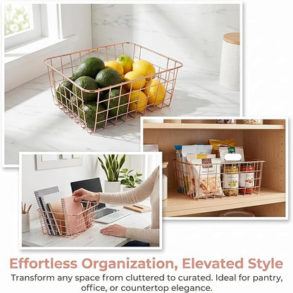Jucoan 4 Pack Metal Wire Storage Baskets, Rose Gold Wire Baskets - Image 5