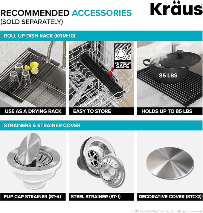 KRAUS Dex 25-inch Undermount 16 Gauge Stainless Steel Single Bowl ADA Kitchen - Image 10