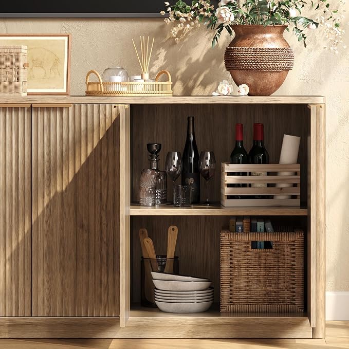 Evermagin 67" Fluted Oak Buffet Cabinet Sideboard - Image 5
