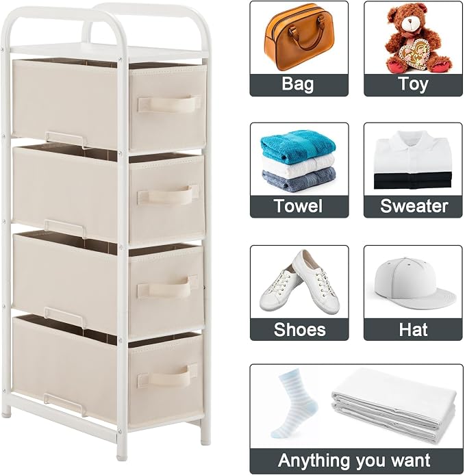 MAX Houser 4 Drawer Narrow Dresser Fabric Storage Tower Vertical Slim Storage - Image 9