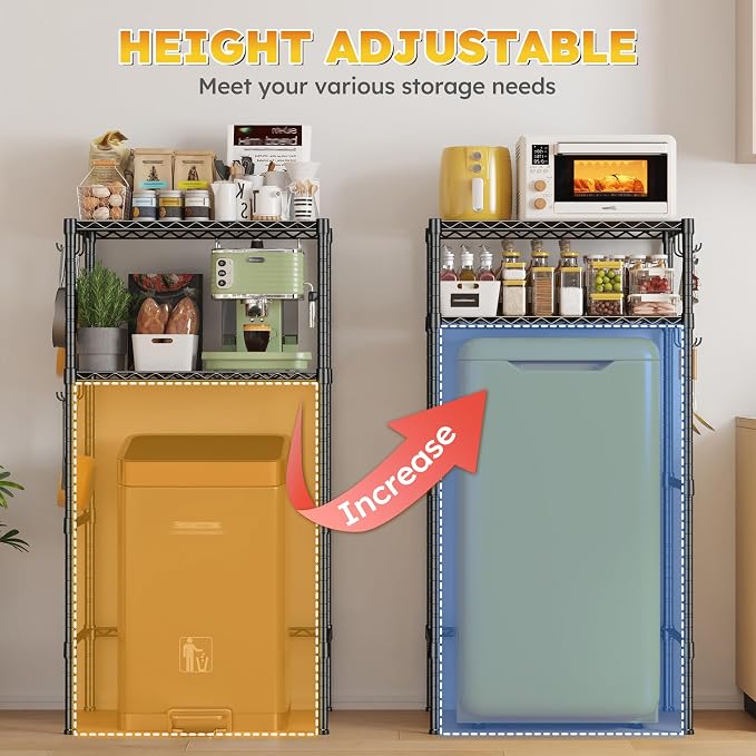 REIBII Mini Fridge Shelf with Storage, 2-Tier Adjustable Metal Shelving Unit - Image 5
