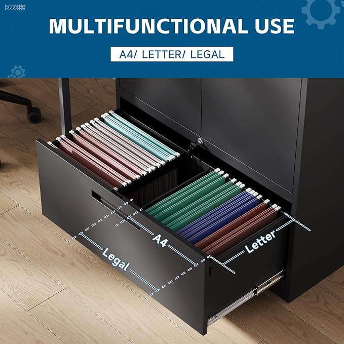 Metal File Cabinet with Drawer, Lockable Vertical Lateral Filing Storage Cabinet - Image 3