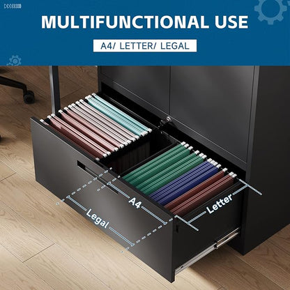 Metal File Cabinet with Drawer, Lockable Vertical Lateral Filing Storage Cabinet - Image 3