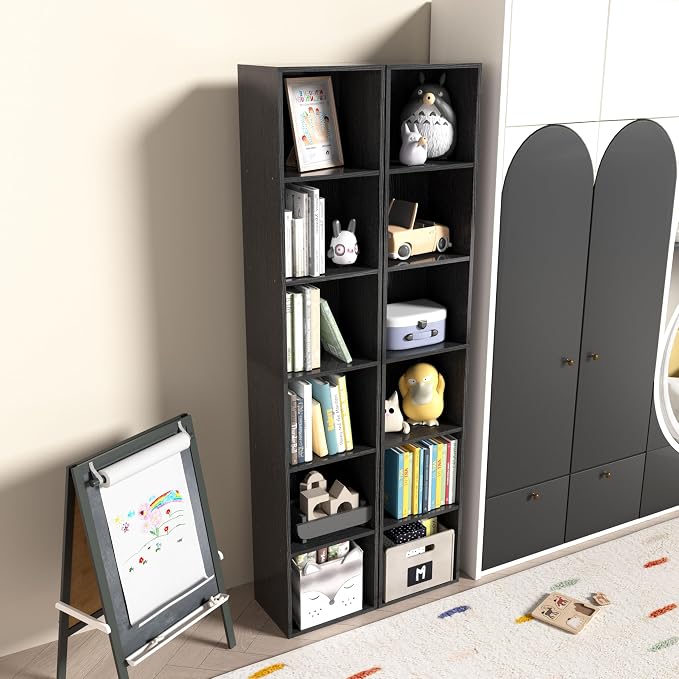 6-Tier Wooden Cube Storage Organizer, 62 Inch Tall Bookcase & Display Shelf - Image 8
