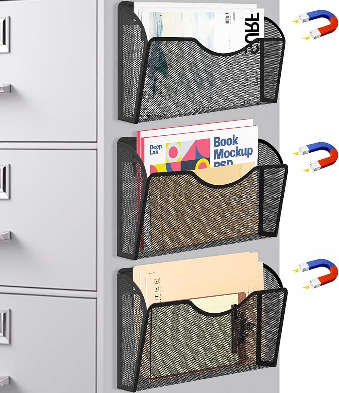 Magnetic File Holder 3 Pockets File Folder Organizer, Office Hanging Magazine - Image 8