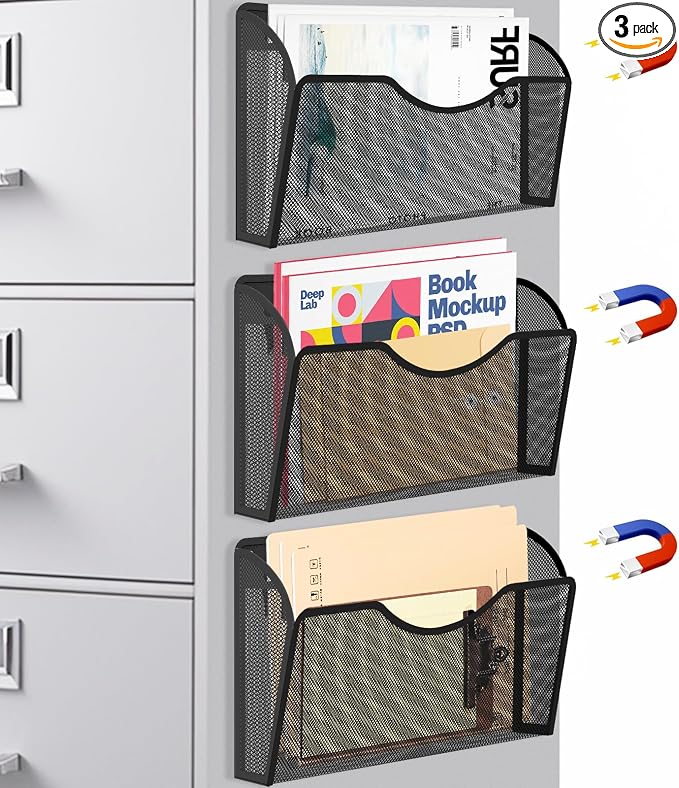Magnetic File Holder 3 Pockets File Folder Organizer, Office Hanging Magazine by LQPAFZ