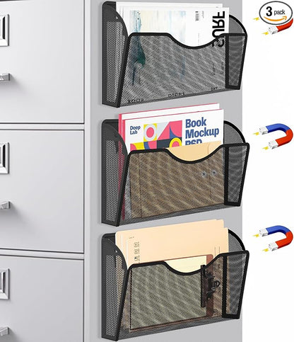 Magnetic File Holder 3 Pockets File Folder Organizer, Office Hanging Magazine by LQPAFZ