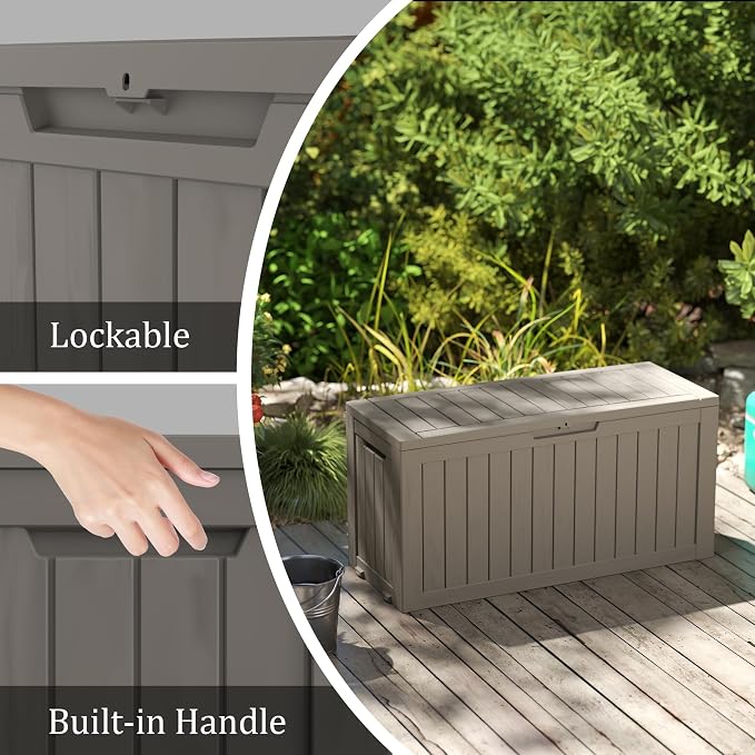 75 Gallon Deck Box, Resin Outdoor Indoor Waterproof Storage Box, Lockable - Image 6