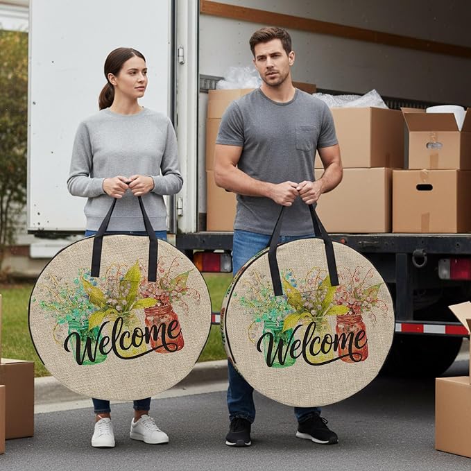24 Inch Round Storage Bag 1 Pack, Welcome Words on Retro Linen Waterproof - Image 4