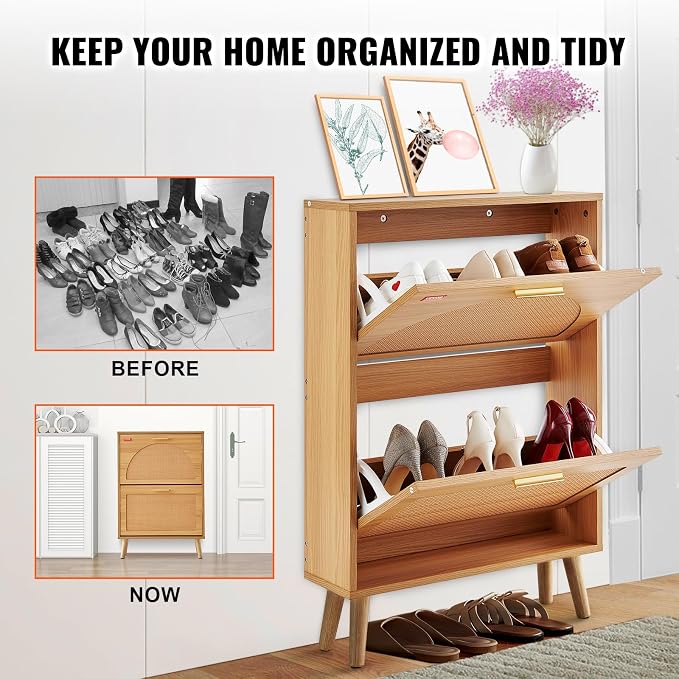 VEVOR Shoe Cabinet with 2 Flip Drawers, Shoe Storage Cabinet - Image 6