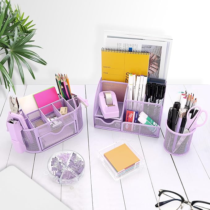 17 in 1 Purple Desk Organizers and Accessories Set, 3 Office Desk Supplies - Image 6