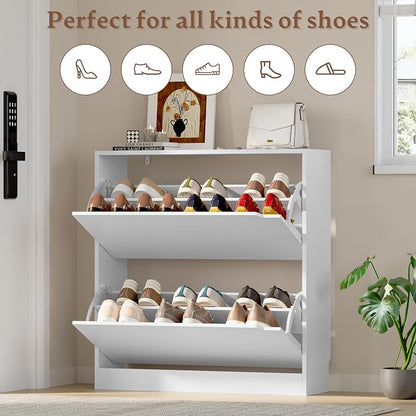 BORNOON Shoe Cabinet with 2 Flip Drawers, Slim Narrow Shoe Storage Cabinet - Image 4