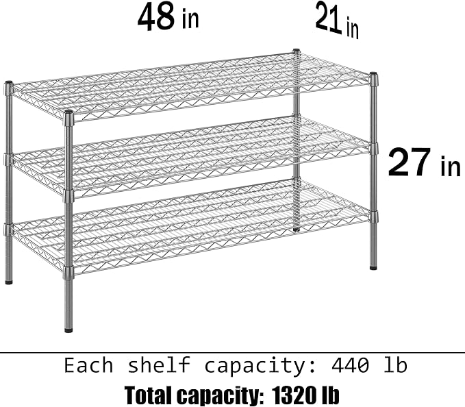 21" Deep x 48" Wide x 27" Height Wire Shelving Kit | 3-Tier | NSF Commercial - Image 3