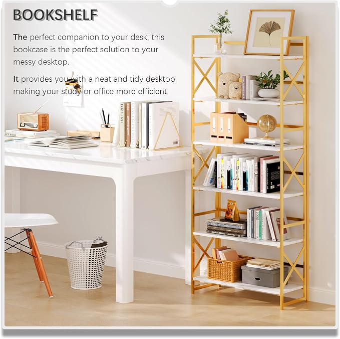 4NM 6 Tiers No Assembly Book Shelves, 61.8" H Folding Bookshelf Bookcase Open - Image 3