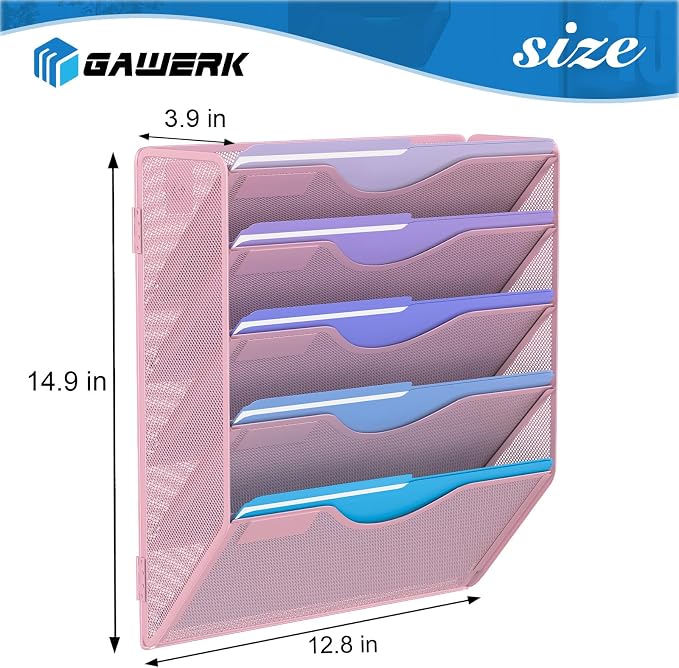 5 Tier Hanging Wall File Organizer, Mesh Mail Paper Orgnization Hanging File - Image 2