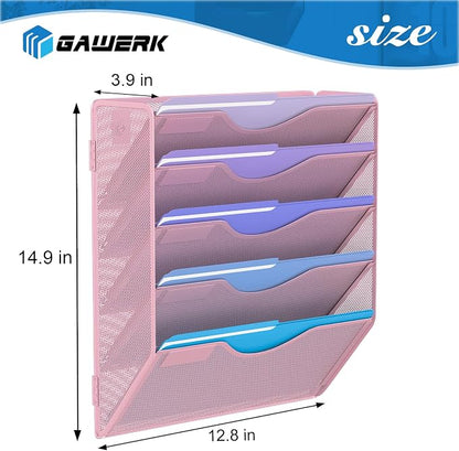 5 Tier Hanging Wall File Organizer, Mesh Mail Paper Orgnization Hanging File - Image 2