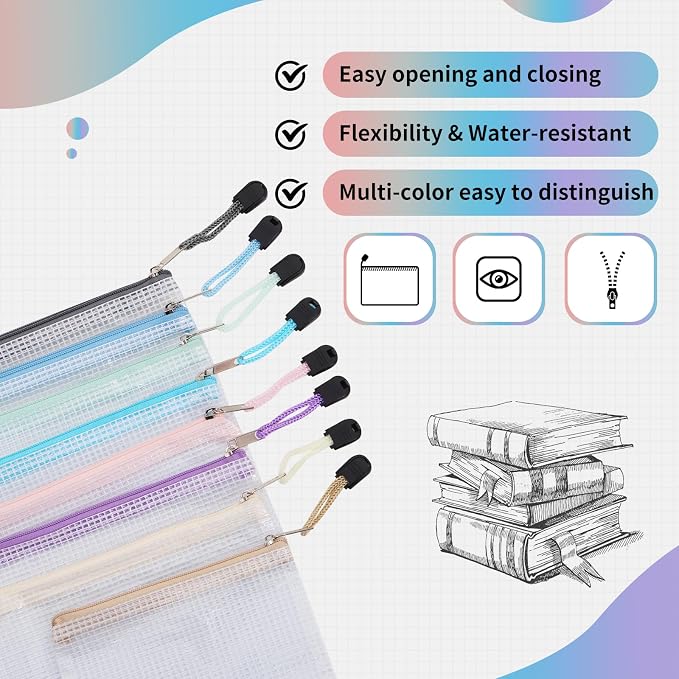 EOOUT 24pcs Mesh Zipper Pouch, Waterproof Zipper Bags, 8 Sizes Plastic Travel - Image 3