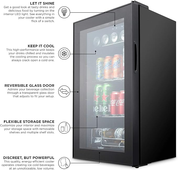 Ivation 101 Can Beverage Refrigerator, Freestanding Ultra Cool Mini Drink Fridge - Image 5