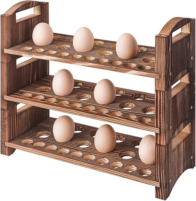 Wooden Egg Holder 3 Layer Fresh Egg Rack Holders Countertop Stackable Quail Egg by PrimRend