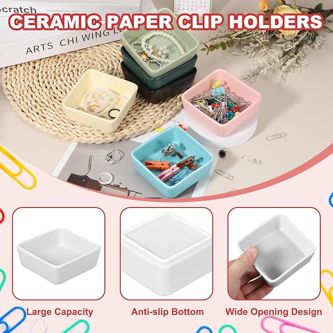 PATIKIL Square Paper Clip Holders, Ceramic Bowl Dish Clip Dispenser Organizer - Image 3