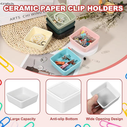 PATIKIL Square Paper Clip Holders, Ceramic Bowl Dish Clip Dispenser Organizer - Image 3