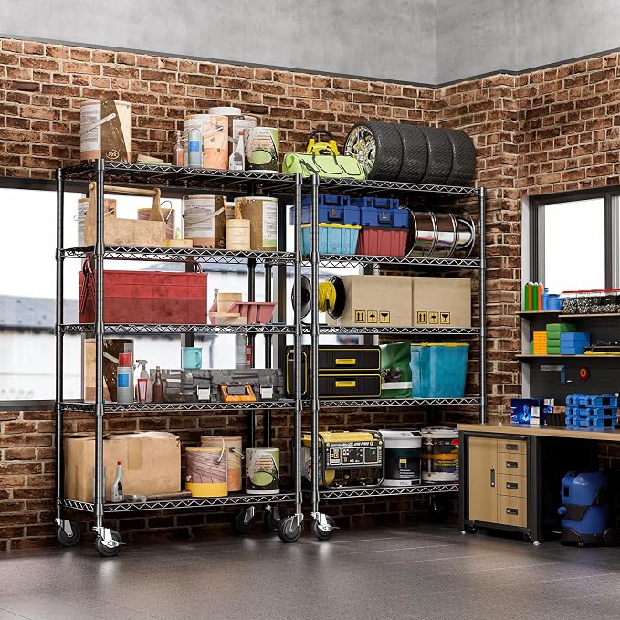 Wire Shelving with Wheels for Garage, 48” Heavy Duty Utility Storage Shelf | - Image 6
