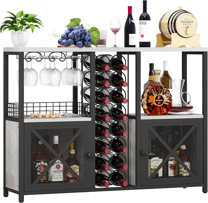 Homeiju Mini Bars for Home, Wooden Coffee Bar Cabinet, Modern Liquor Cabinet - Image 9