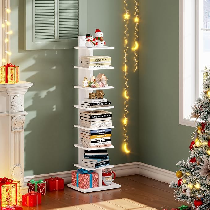 TUTOTAK Book Shelf, Narrow Spine Bookshelf, 8-Tier Bookcase - Image 9