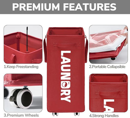 Goodpick Laundry Basket with Wheels, 75L Large Roolling Laundry Basket with - Image 4