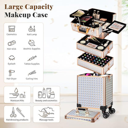 AROUS 5 in 1 Rolling Makeup Train Case Cosmetology Case on Wheels Large - Image 5