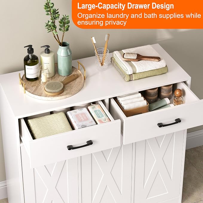 Herture Laundry Hamper Cabinet, Laundry Basket 3 Section - Image 2