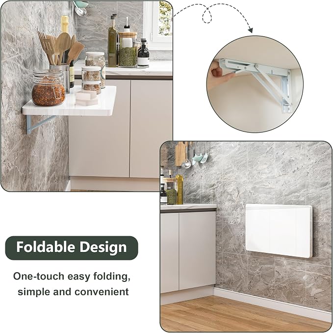Clikuutory White Wall Mounted High Gloss Folding Table 23.6" L x 15.7" W - Image 4
