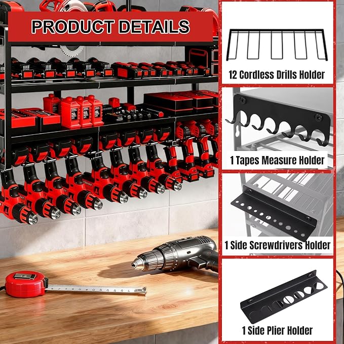50" W Large Power Tool Organizer Wall Mount, Load 600lbs, 4 Layer Heavy Duty 12 - Image 2