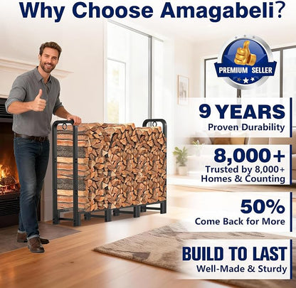 Amagabeli Firewood Log Rack Outdoor 4ft Heavy Duty Logs Holder - Image 5