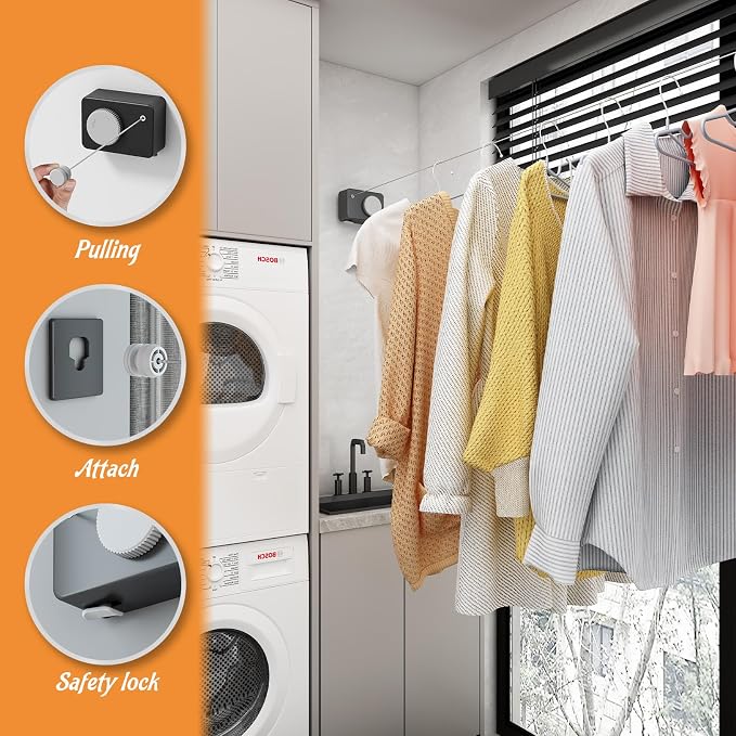 Retractable Clothesline Indoor, Non-Sagging Clothes Line Retracting Outdoors - Image 3