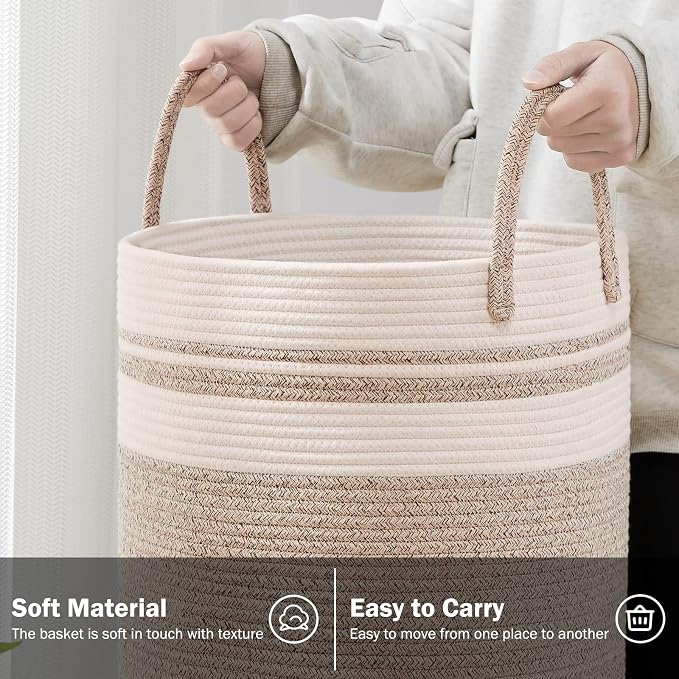 YOUDENOVA Woven Rope Laundry Hamper Basket, 72L Tall Luandry Basket, Baby - Image 3