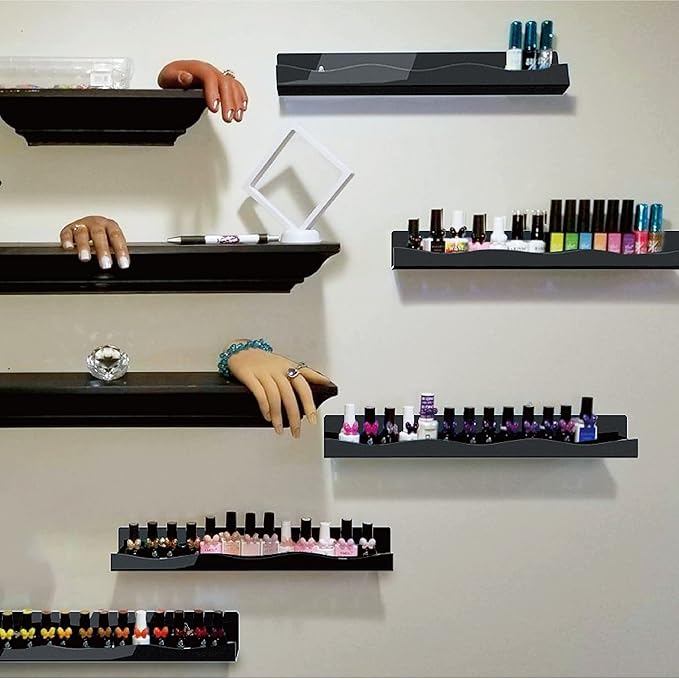 YMVV 15" Nail Polish Rack Wall Mounted Shelf, 6 Pack Black Acrylic Organizer - Image 2