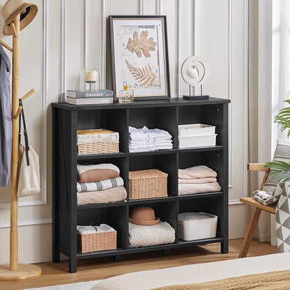 9 Cube Bookcase, Farmhouse 47 Inch Wide Black Bookshelf, Wooden 3 Tier Display - Image 8