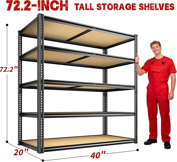 40" W Garage Shelving 2250LBS Storage Shelves Adjustable Metal Shelving 5 Tier - Image 3