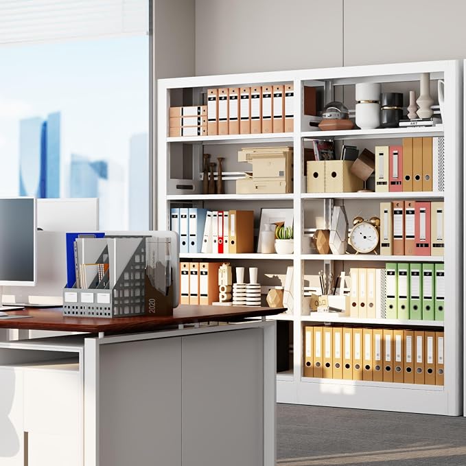 5-Tier Bookcase with Adjustable Storage Shelves, Metal Bookshelf with Book - Image 7
