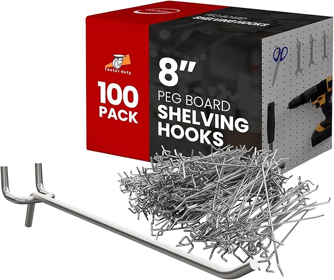 100 Pack PEG Board Pegboard Shelving Hooks 8" Length Wholesale Lot by FactorDuty