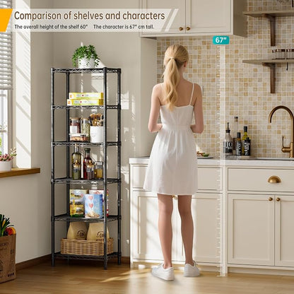 6 Tier Shelf Adjustable Storage Mesh Gaps Metal Utility Shelves Wire Shelving - Image 6