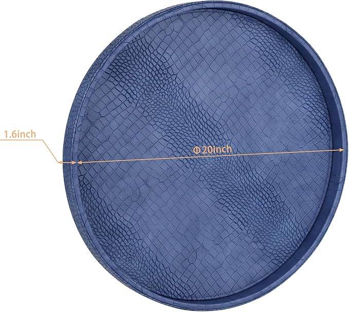 HofferRuffer Round Serving Tray 20'', Elegant Faux Leather Circle Ottoman Table - Image 2