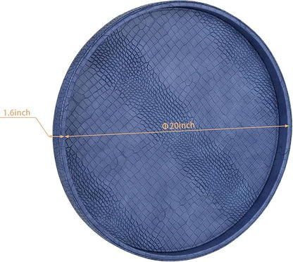 HofferRuffer Round Serving Tray 20'', Elegant Faux Leather Circle Ottoman Table - Image 2