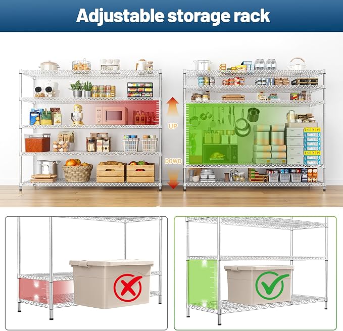 REIBII 55.5" W Storage Shelves 3200LBS Metal Shelving 5 Tier Wire Shelving - Image 5