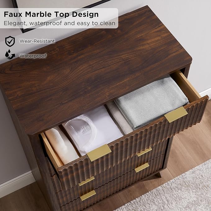 T4TREAM Fluted 5 Drawers Dresser, Curved Profile Design, Wood Drawer Organizer - Image 4