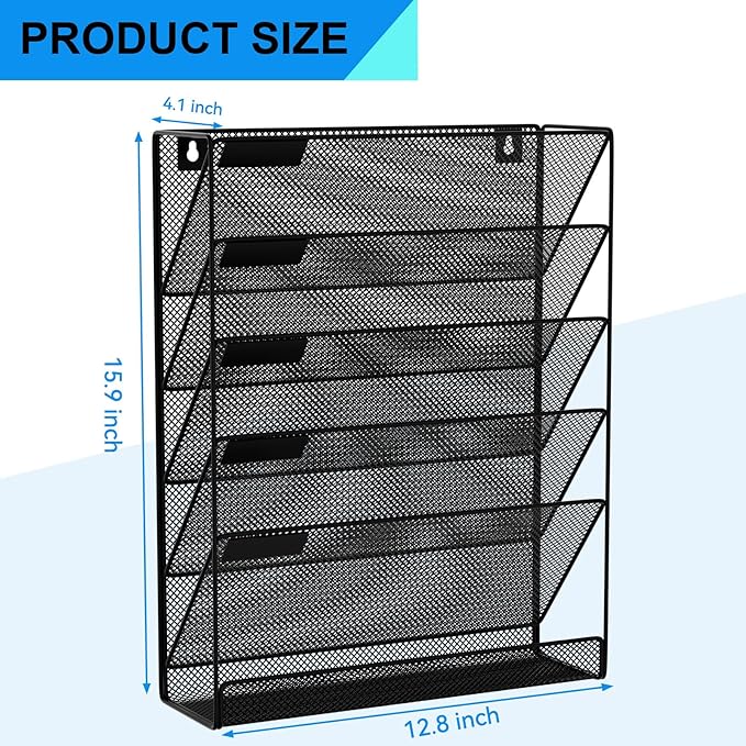 Wall File Organizer Holder Mesh Hanging Paper Document Holder, Vertical 6 - Image 3